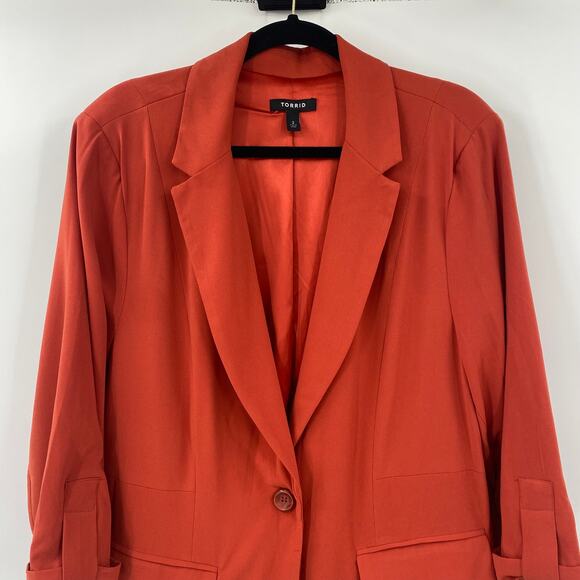 Torrid Studio Crepe Blazer Button Front 3/4 Cuffed Sleeve Burnt Orange Womens 2X - Picture 3 of 8